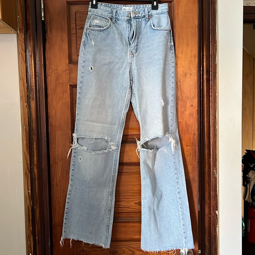 Zara Straight Leg Ripped Jeans